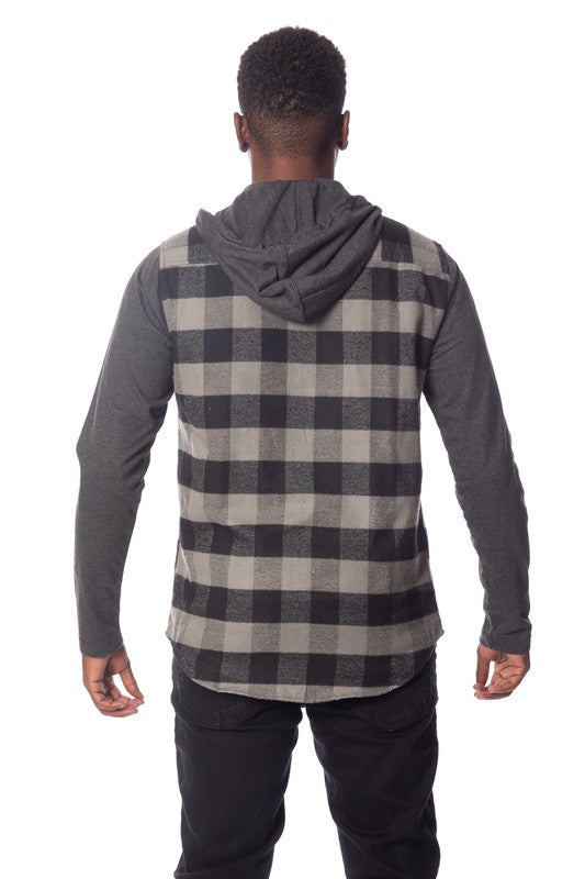 Men's Flannel Hoodie in Charcoal/Black