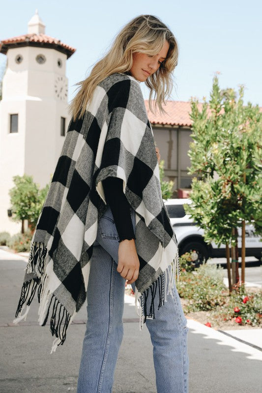 Buffalo Plaid Tassel Poncho