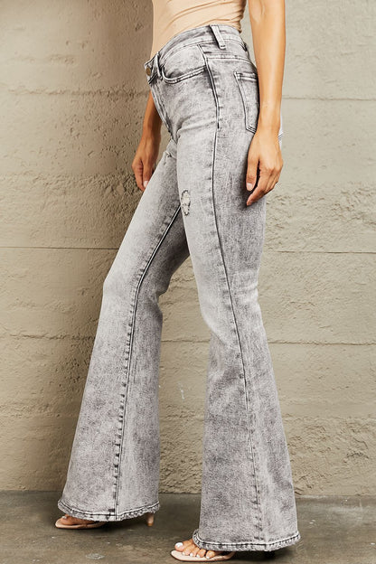 Acid Wash Flare Jeans in Grey