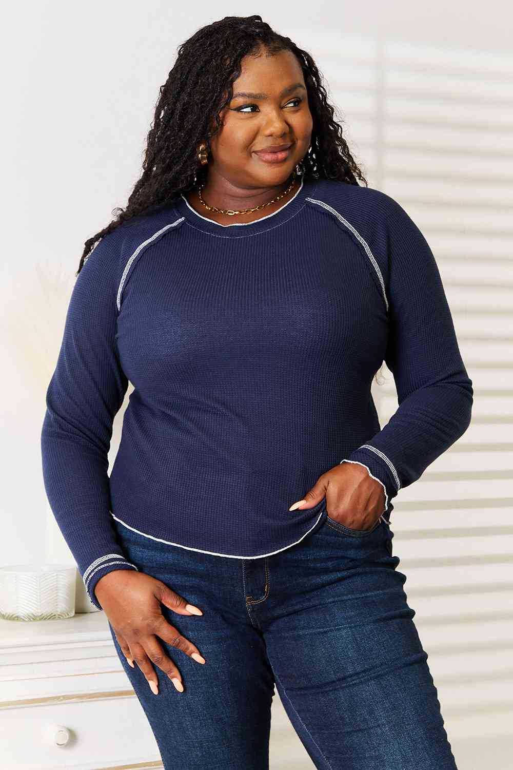 Navy Raglan Top