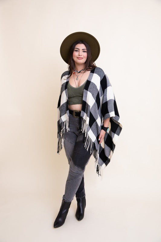 Buffalo Plaid Tassel Poncho