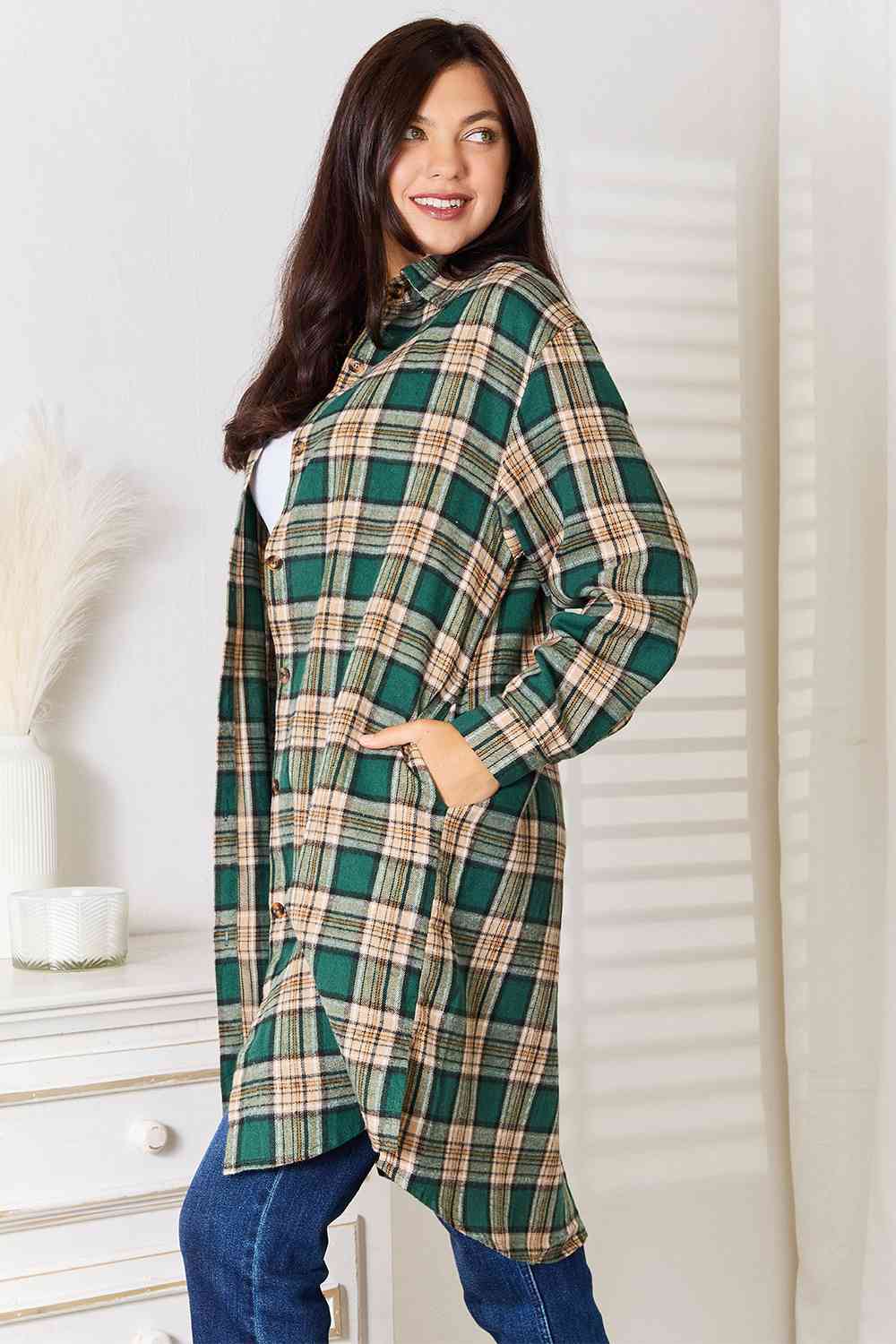 Extra Long Plaid Shirt in Green