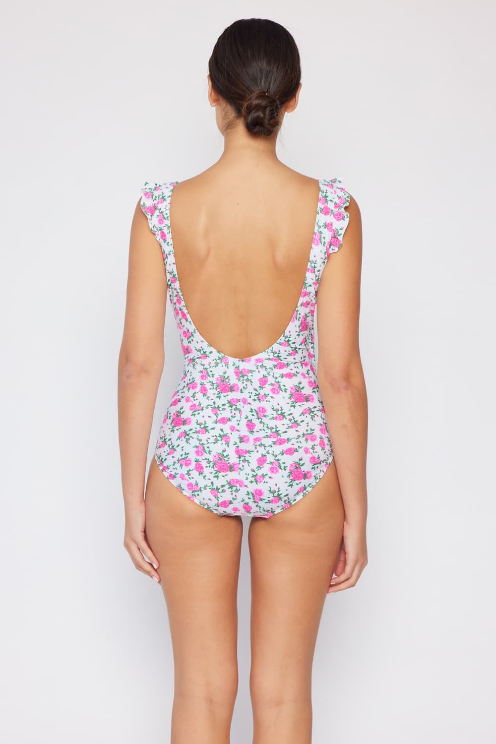 Ruffle Faux Wrap One-Piece in Roses Off-White