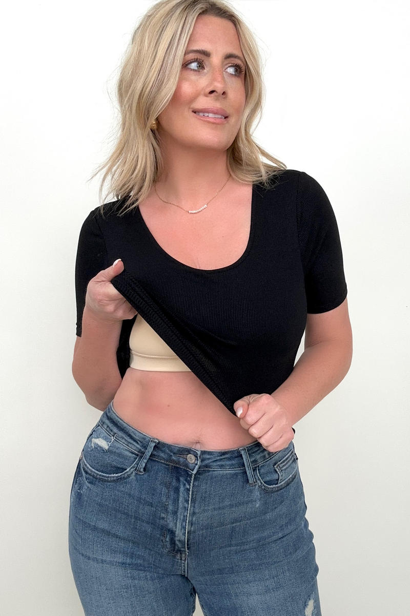 Ribbed Fitted Tee with Built In Bra