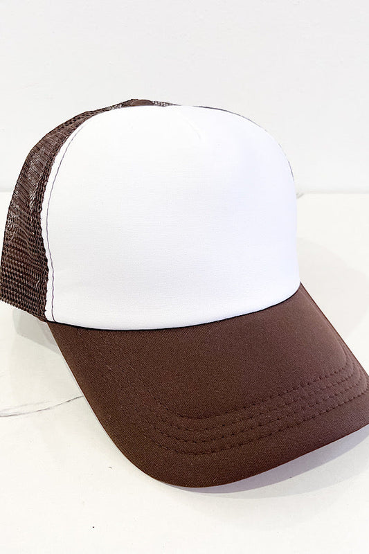 Brown and White Blank Trucker Hat