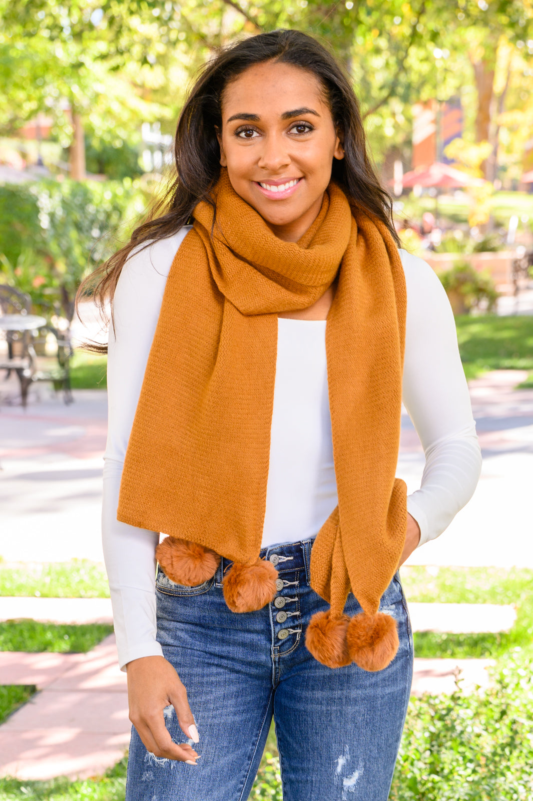 Pom Pom Scarf In Ginger