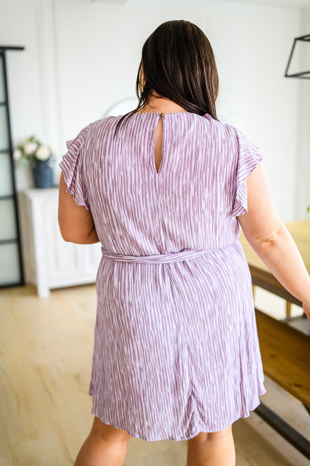Purple Striped Flutter Sleeve Dress