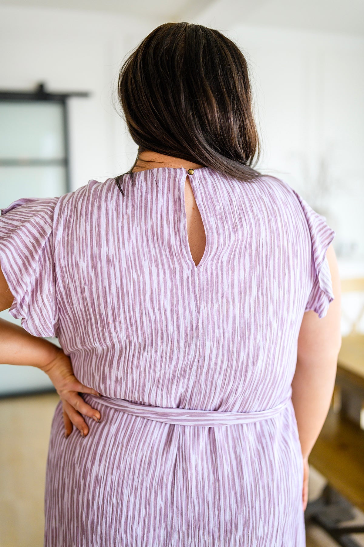 Purple Striped Flutter Sleeve Dress