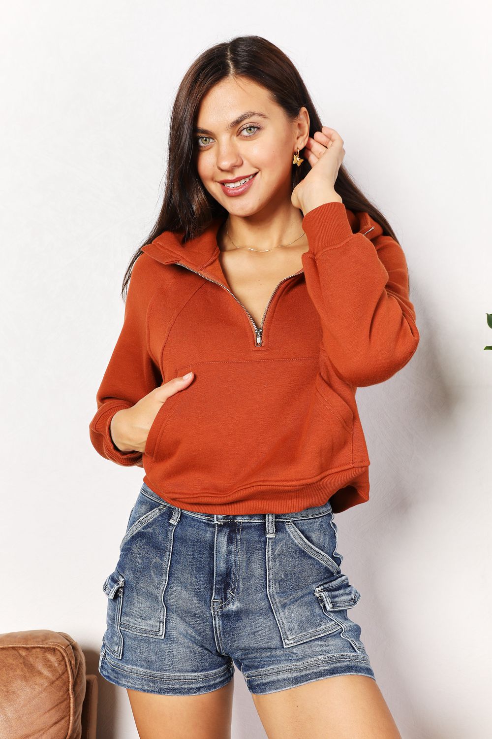 Rust Cropped Hoodie