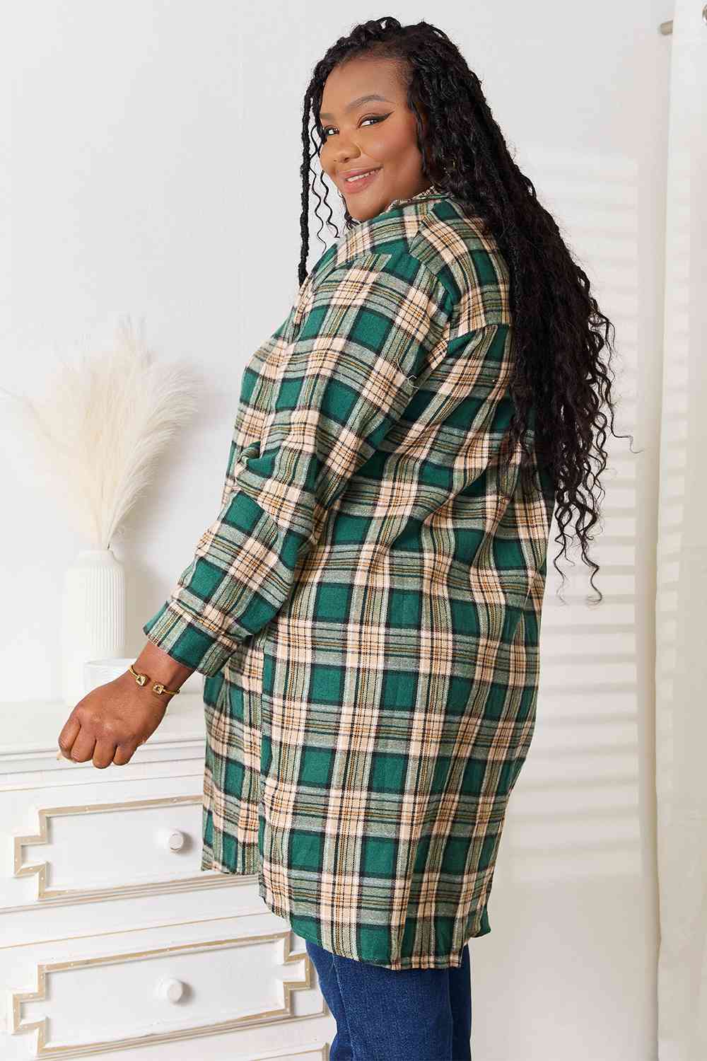 Extra Long Plaid Shirt in Green