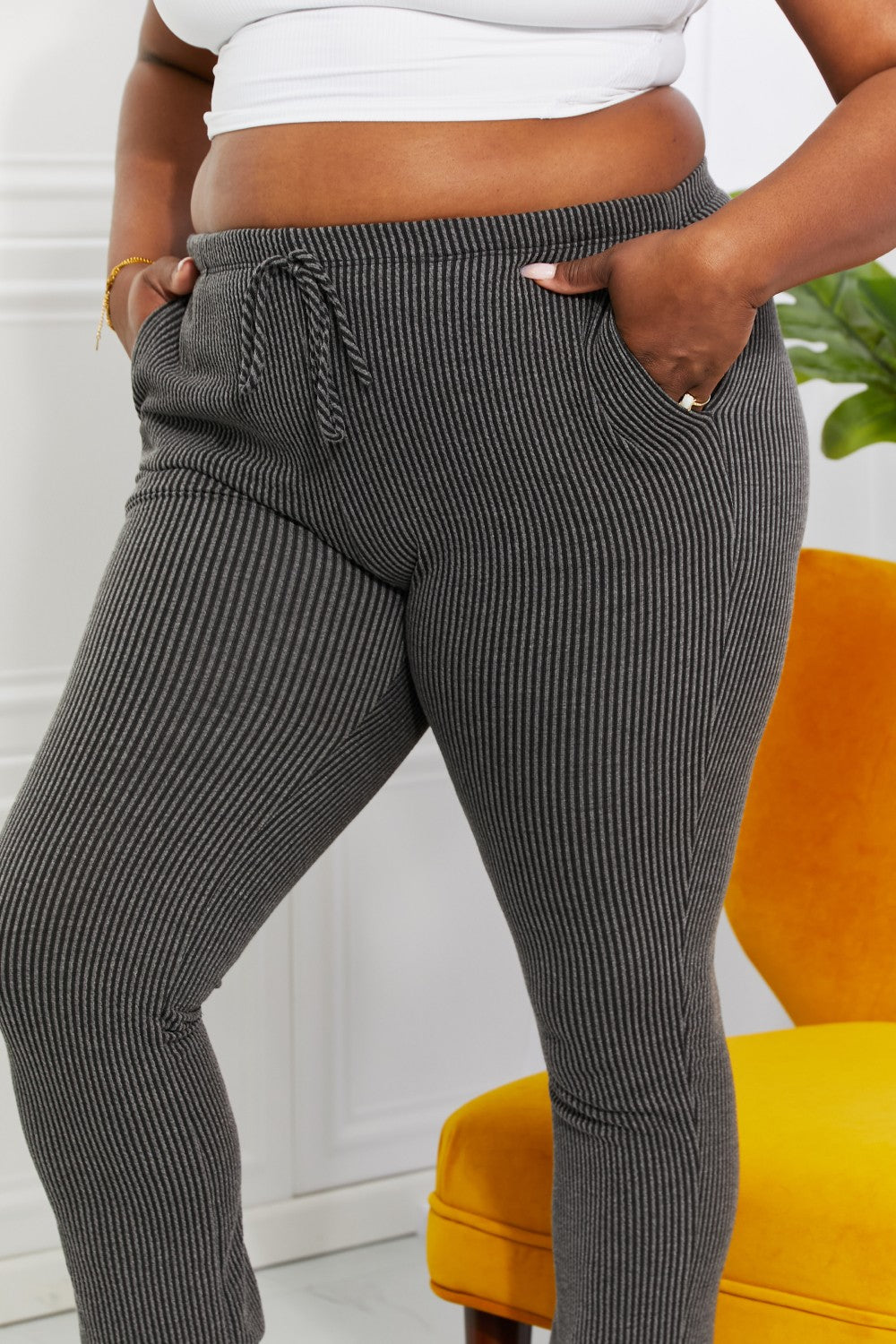 Dark Grey Ribbed Joggers