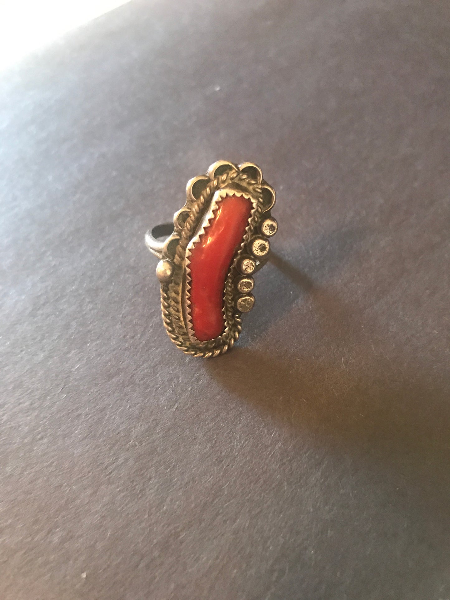 Coral Sterling Silver Ring ~ Vintage - Amber Moon