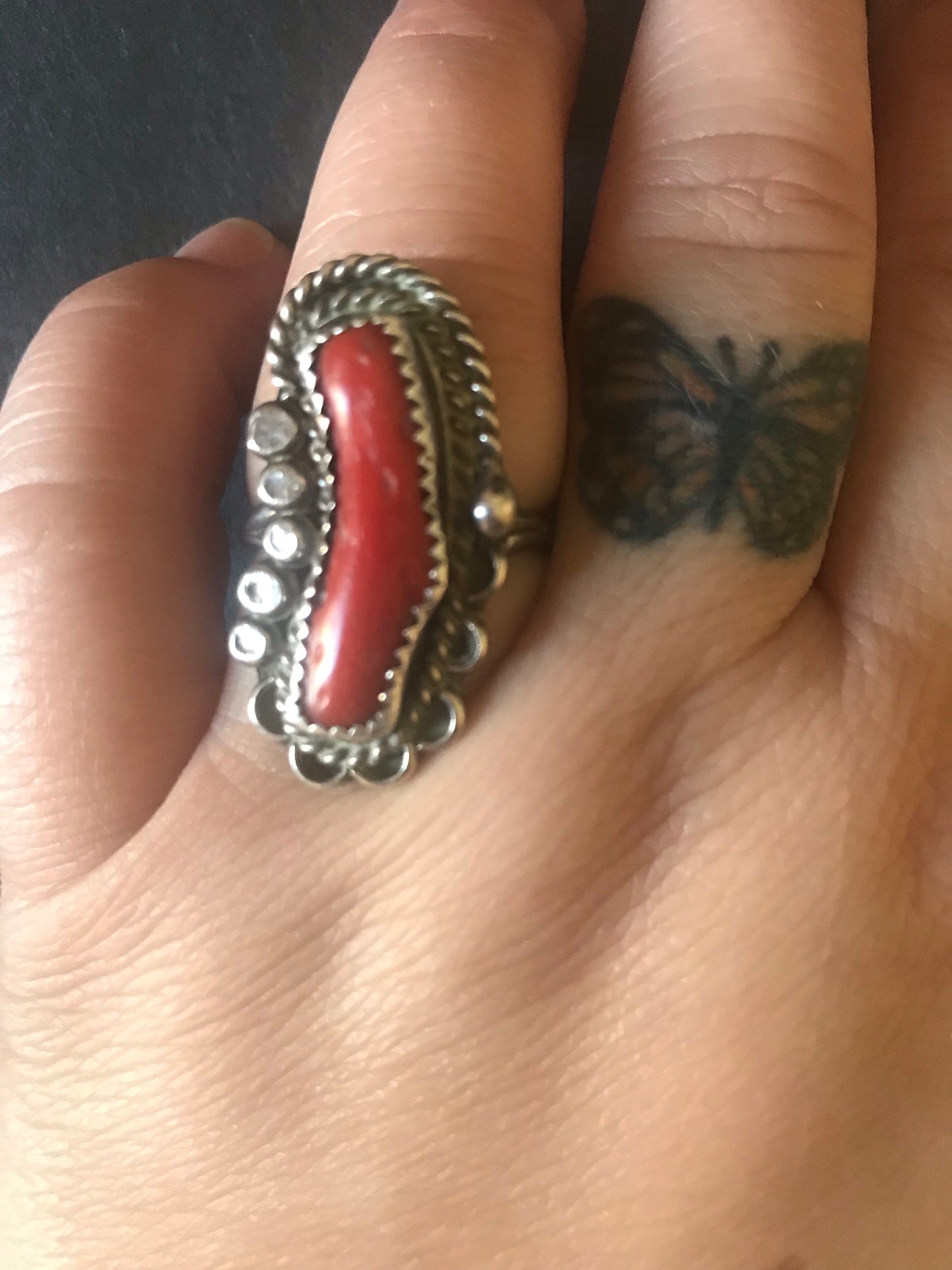 Coral Sterling Silver Ring ~ Vintage - Amber Moon