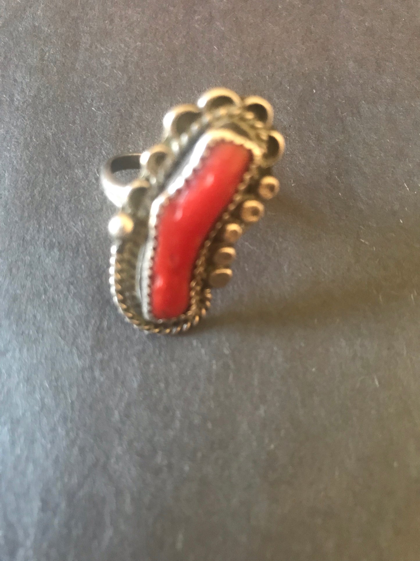 Coral Sterling Silver Ring ~ Vintage - Amber Moon