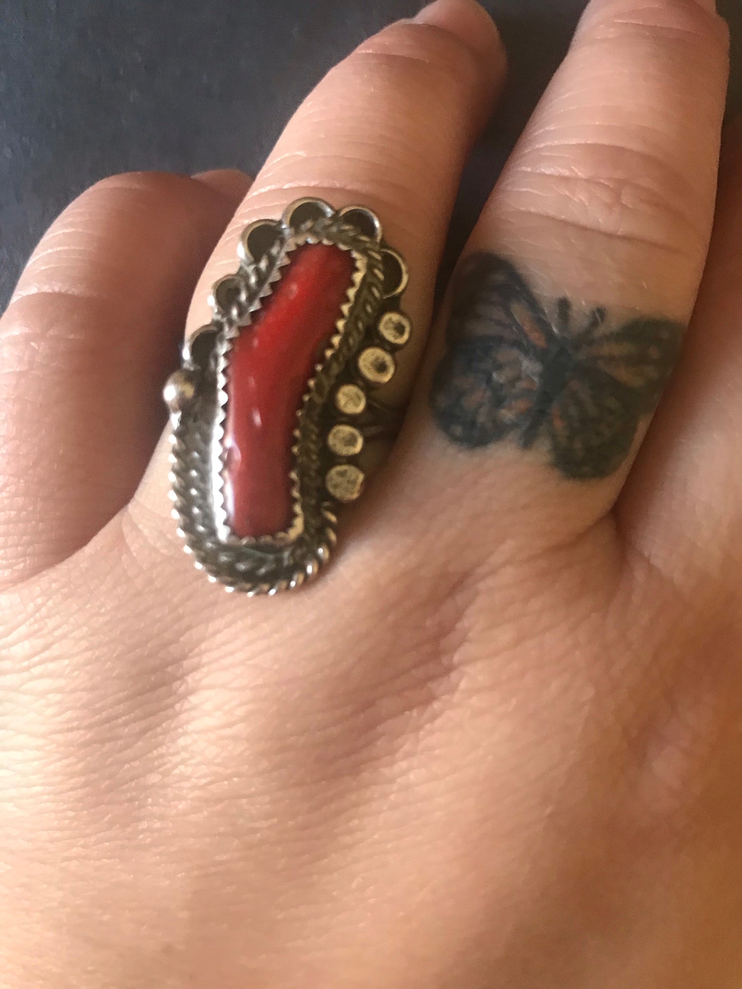 Coral Sterling Silver Ring ~ Vintage - Amber Moon 