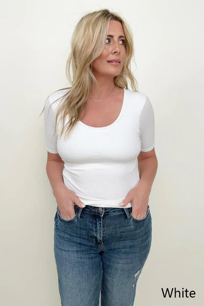Ribbed Fitted Tee with Built In Bra