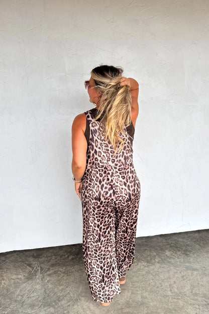 PREORDER: Karli Silky Leopard Overalls