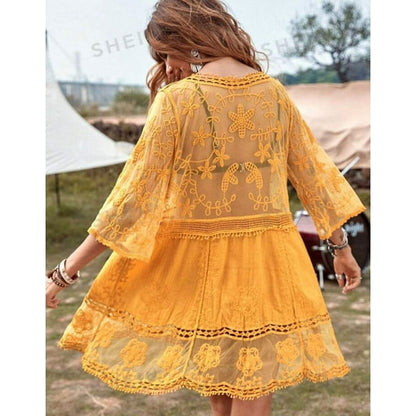 Amber Moon Revival: Yellow Lace Tunic Coverup