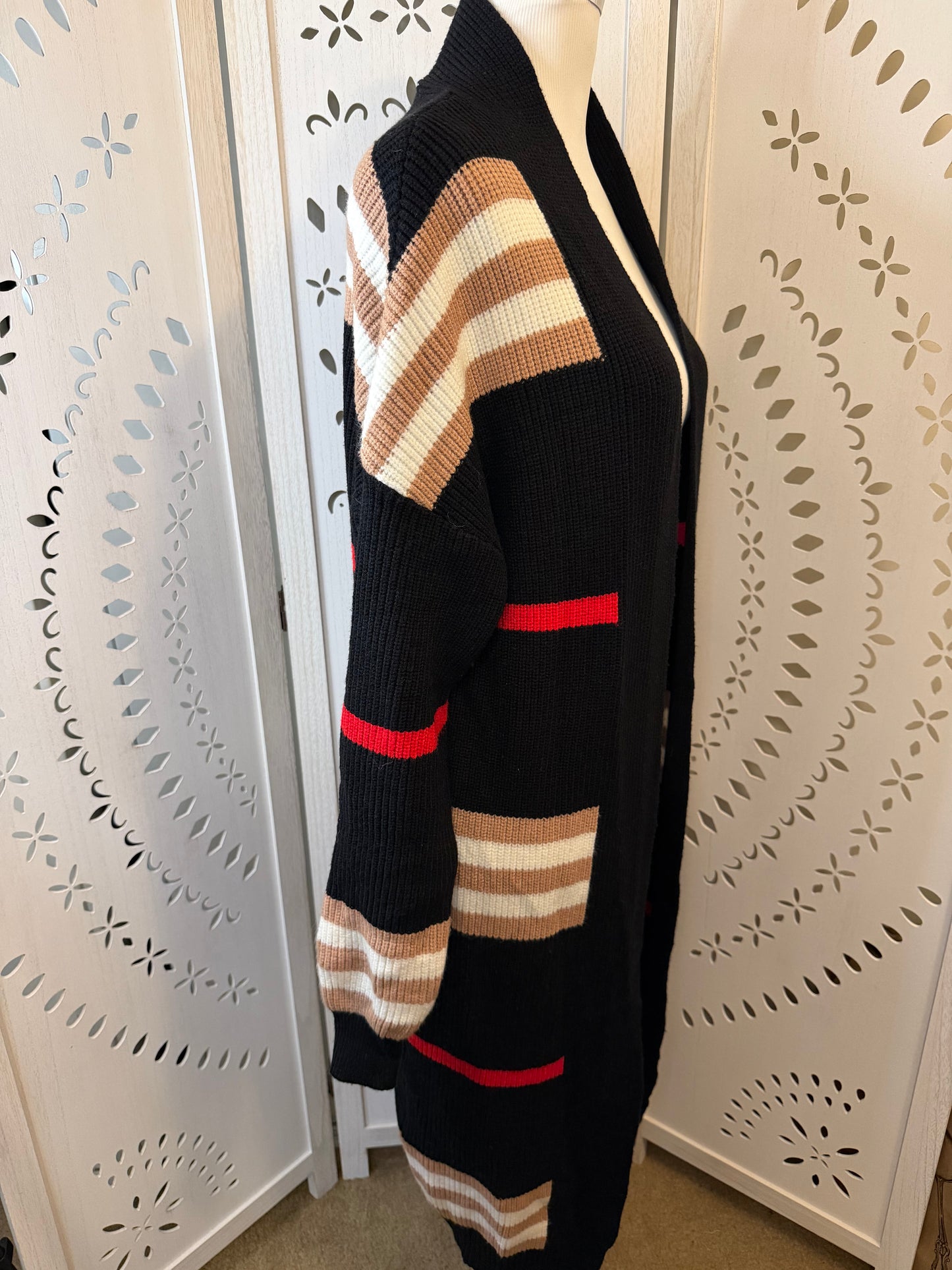 Amber Moon Revival: NWT Heavyweight Striped Colorblocked Long Cardigan Sweater