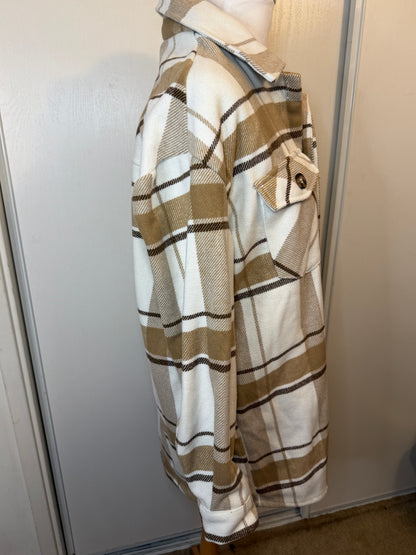 Amber Moon Revival: Oversized Brown and White Plaid Shacket