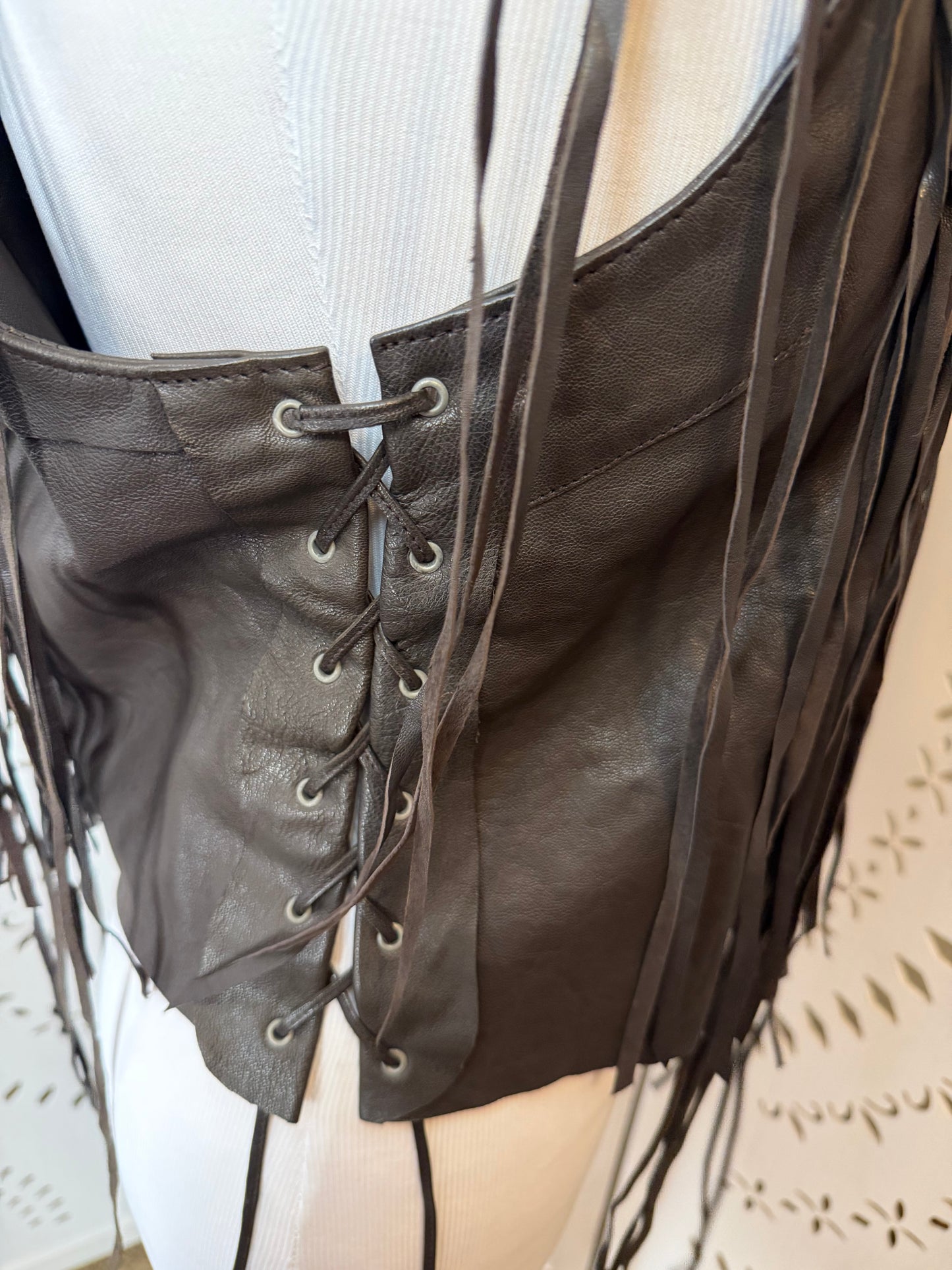 Vintage 2000s True Religion Brown Leather Fringe Vest