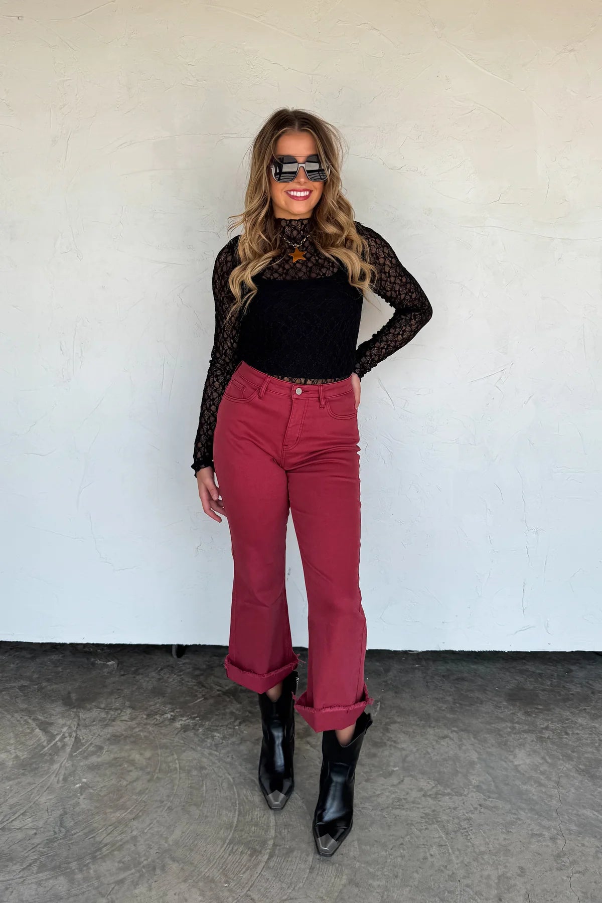 PREORDER: Burgundy Urban Non Distressed Crop Jeans