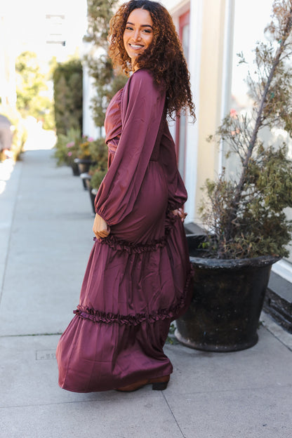 Wine Satin Dress