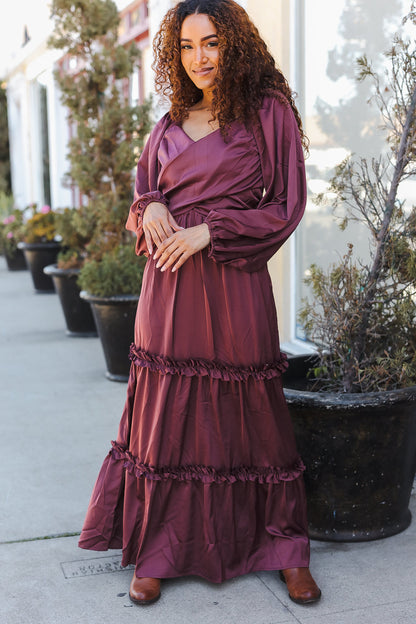 Wine Satin Dress