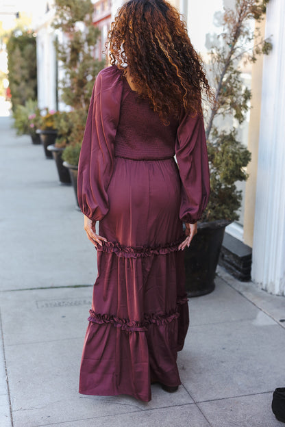 Wine Satin Dress