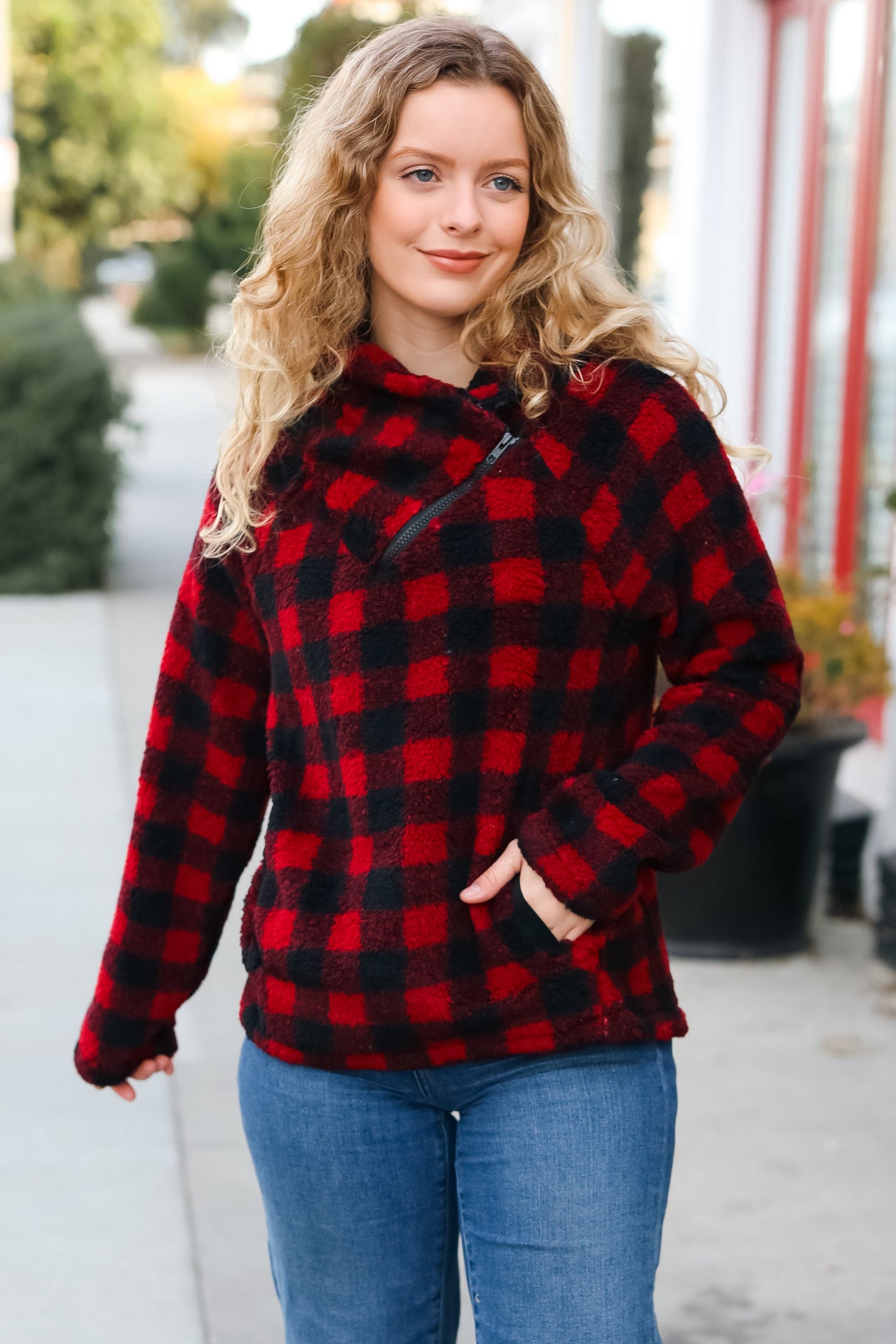 Plaid Sherpa Asymmetric Top