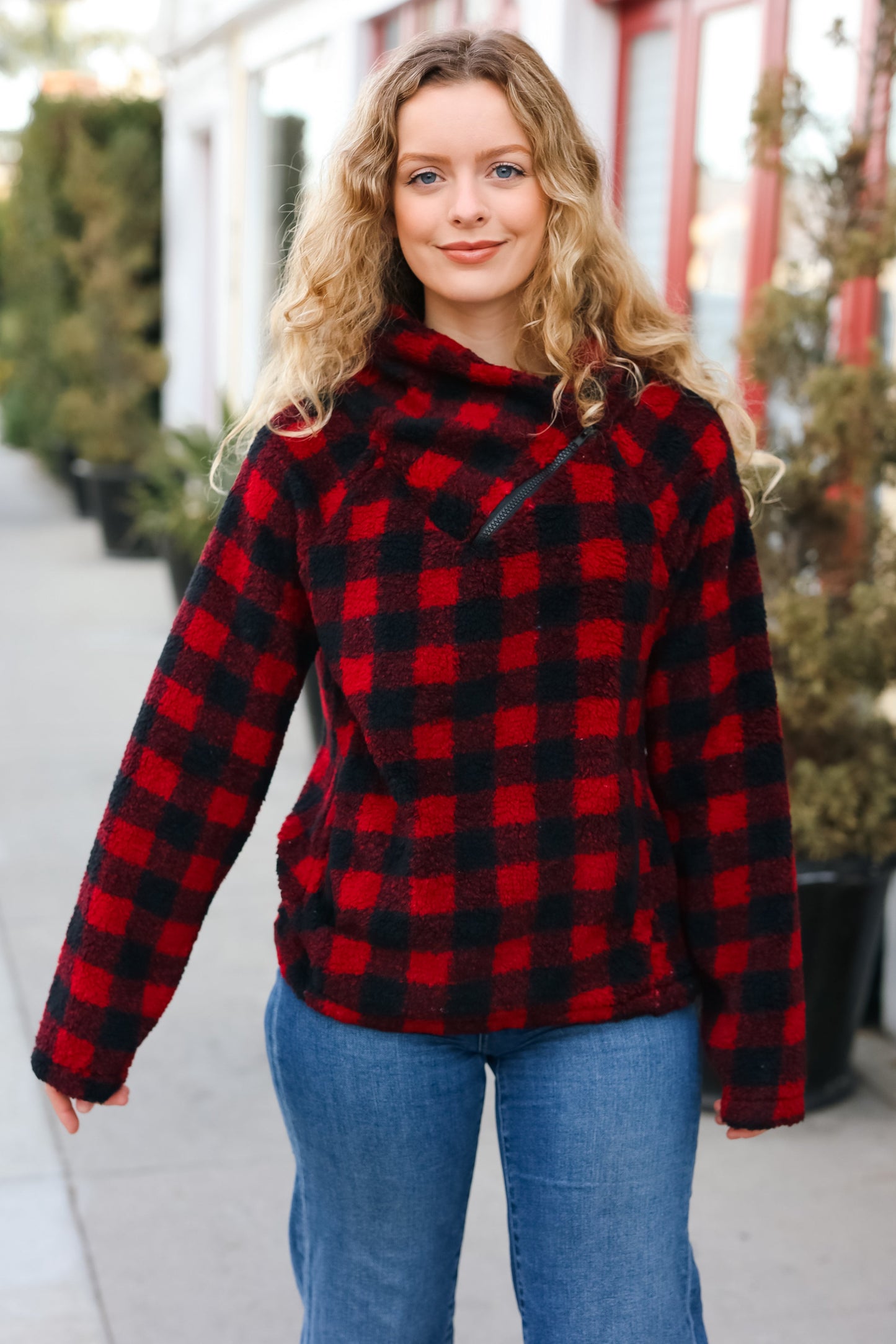 Plaid Sherpa Asymmetric Top