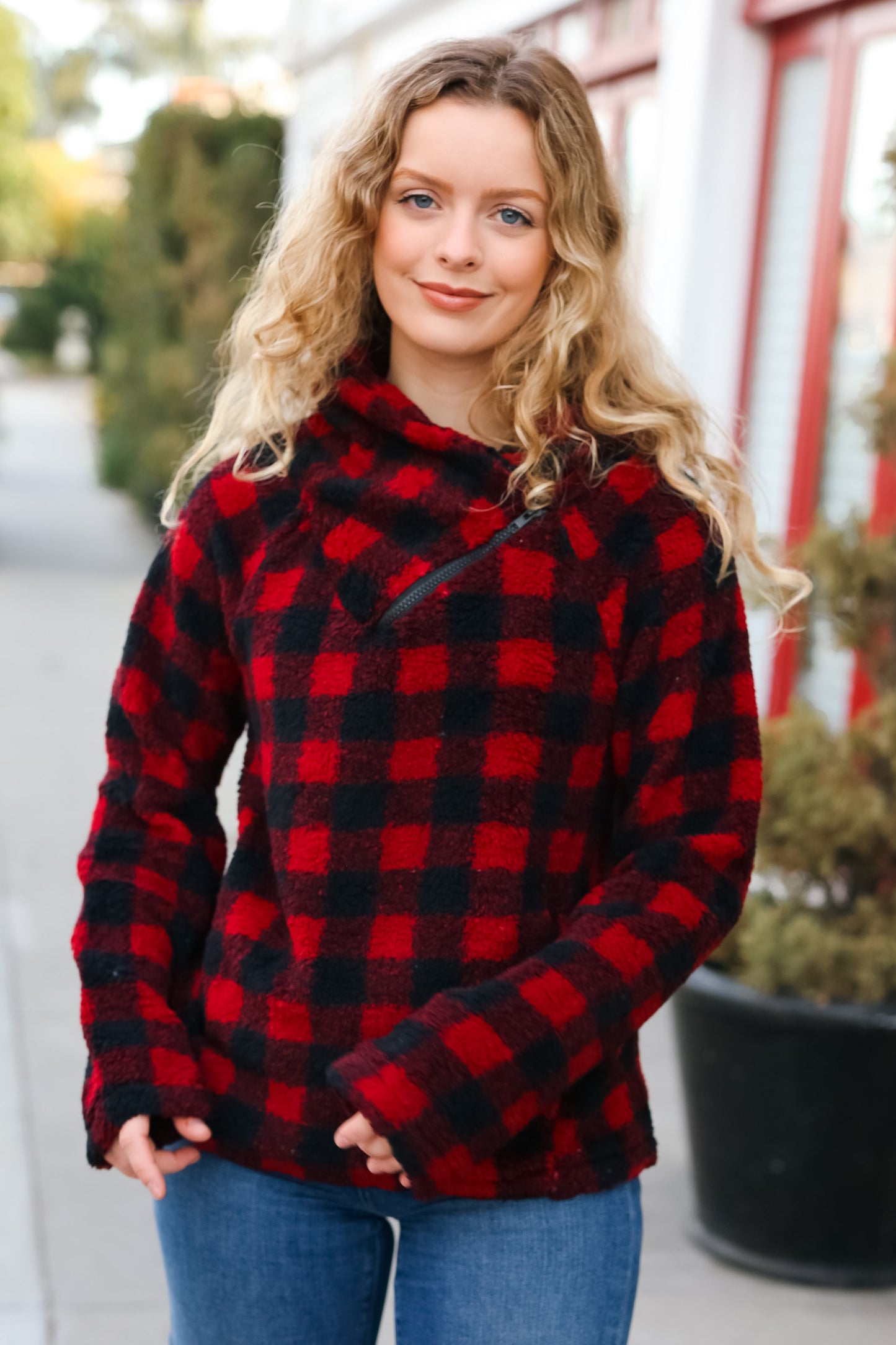 Plaid Sherpa Asymmetric Top