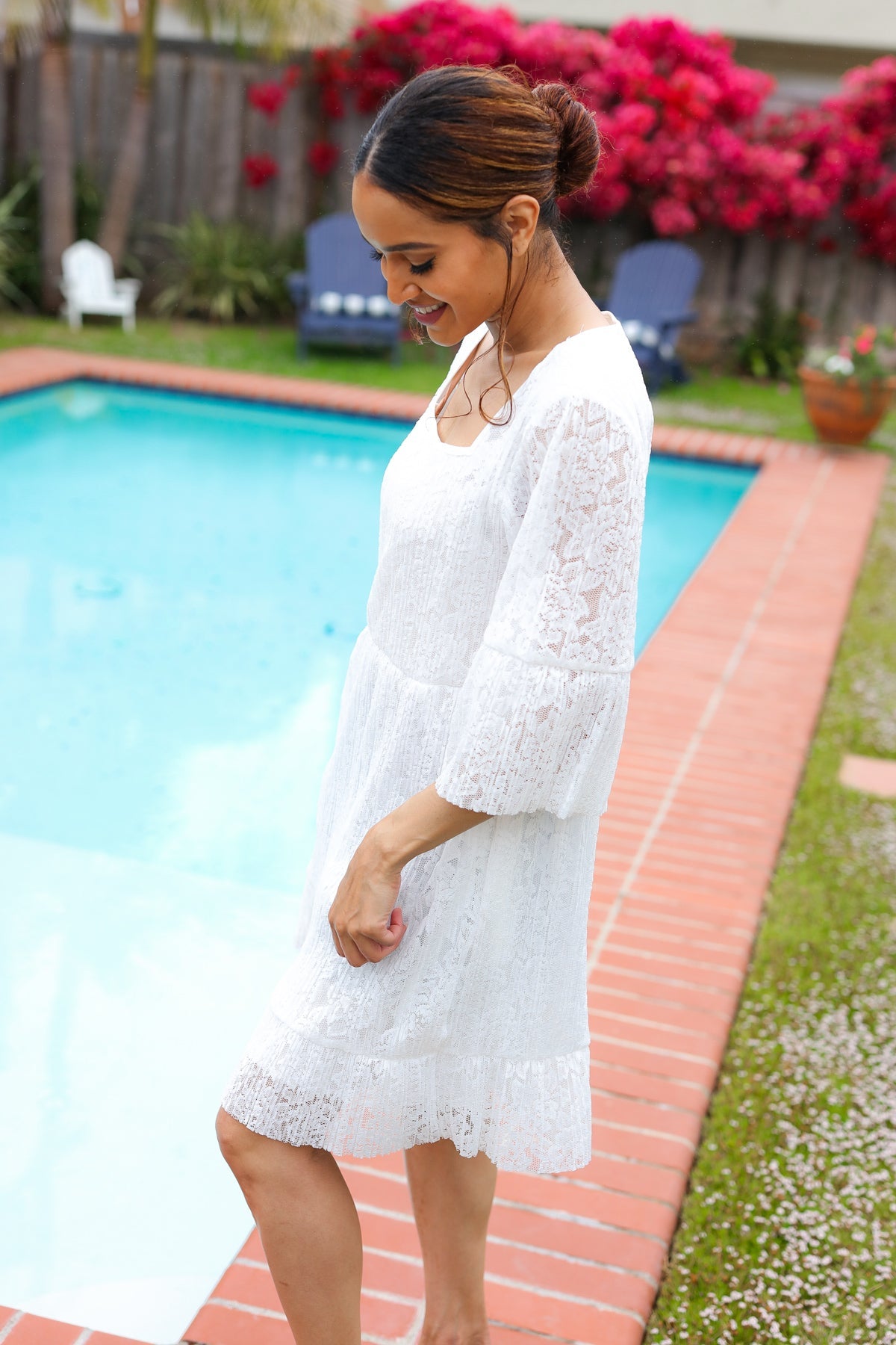 Diva Dreams White Pleated Lace Dress