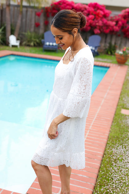 Diva Dreams White Pleated Lace Dress
