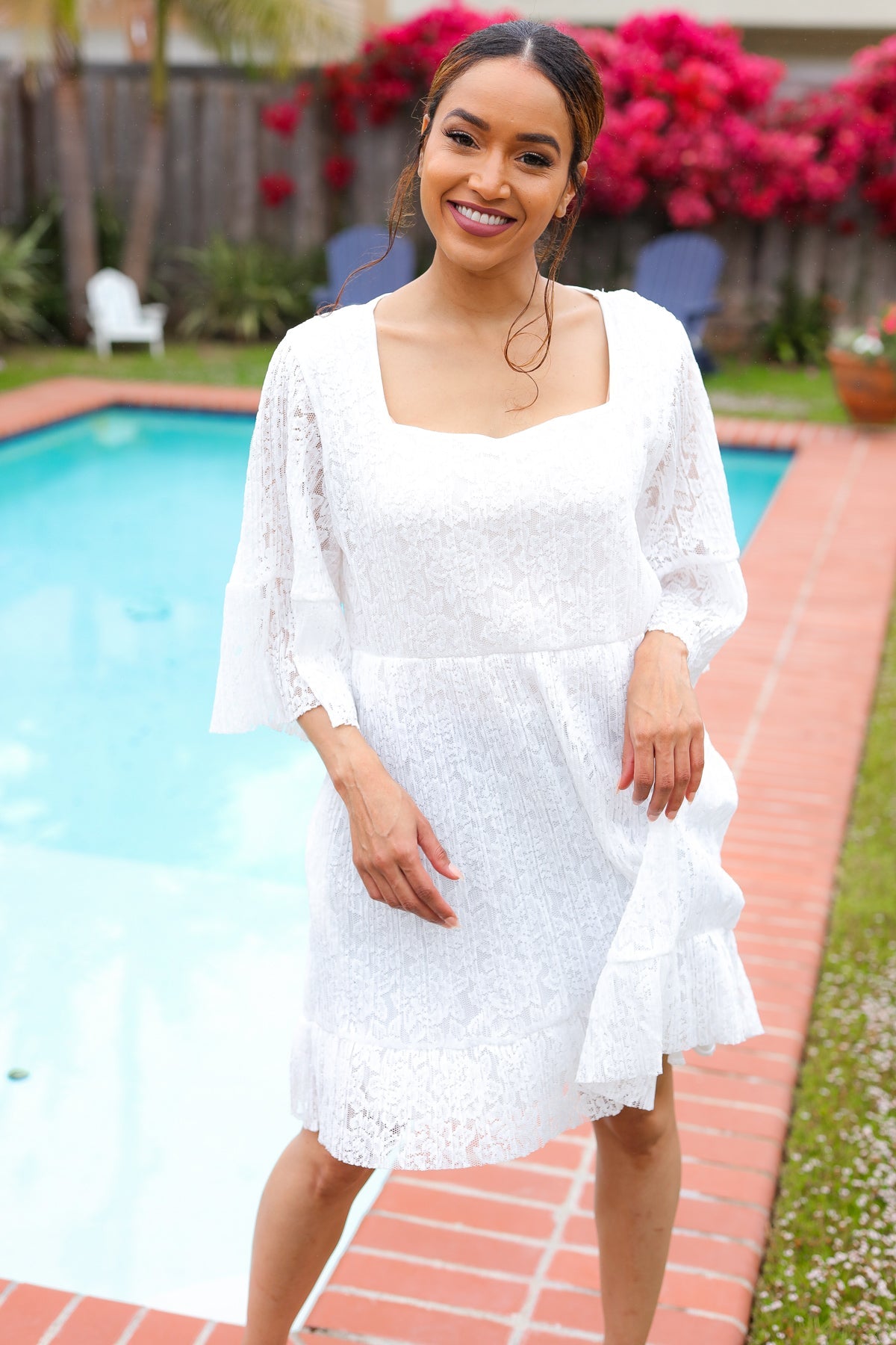 Diva Dreams White Pleated Lace Dress