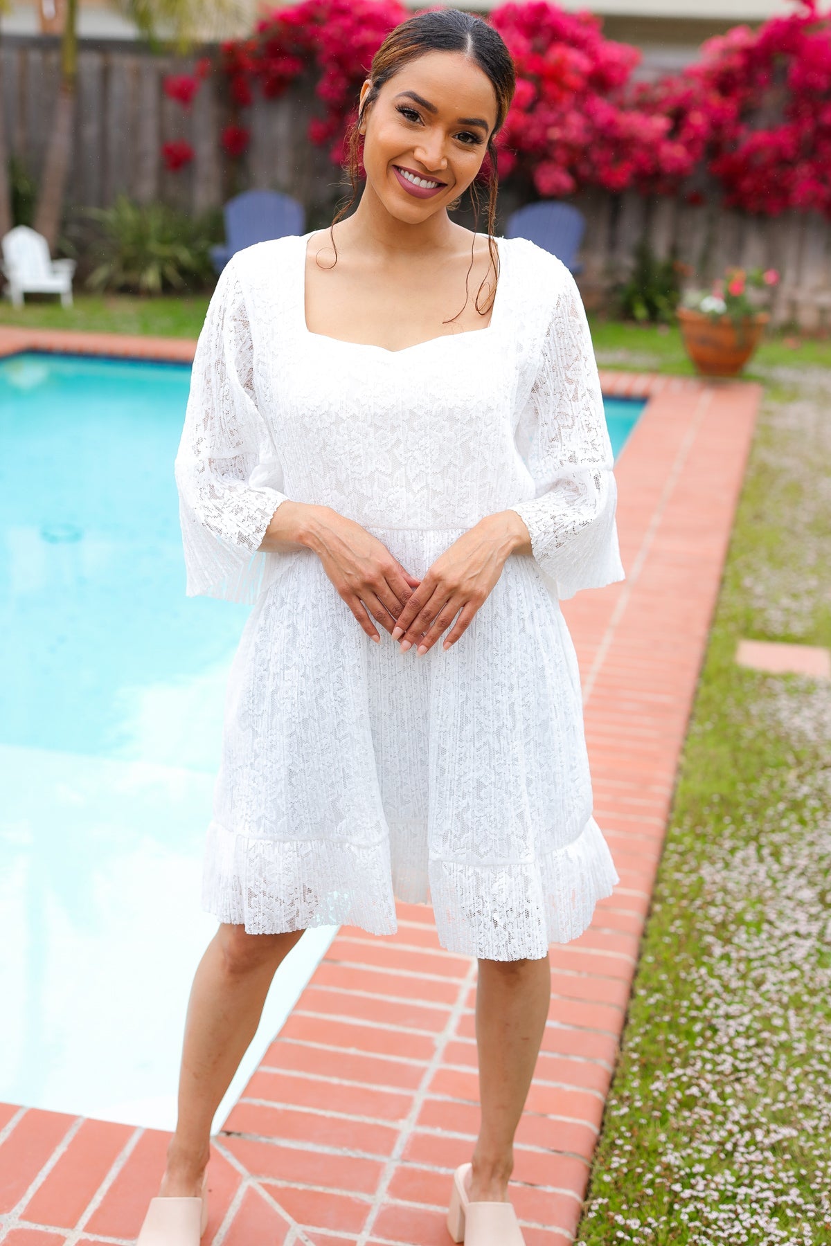 Diva Dreams White Pleated Lace Dress