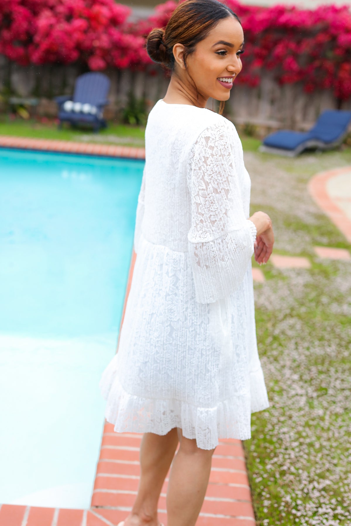 Diva Dreams White Pleated Lace Dress
