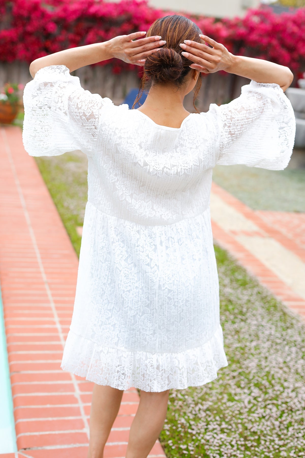 Diva Dreams White Pleated Lace Dress