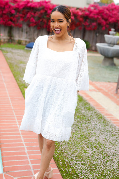 Diva Dreams White Pleated Lace Dress