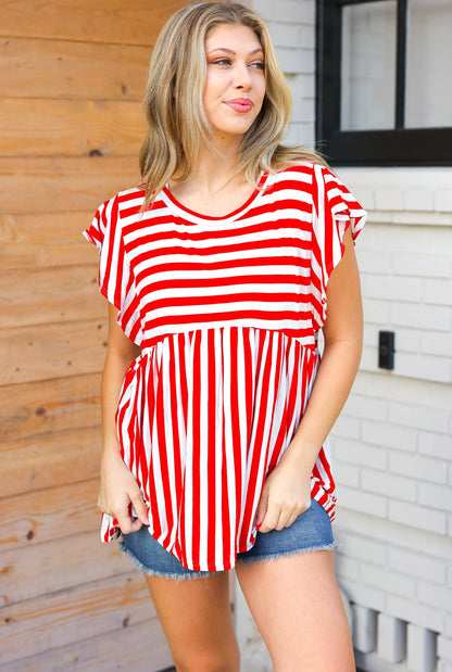 Red Stripe Babydoll Top