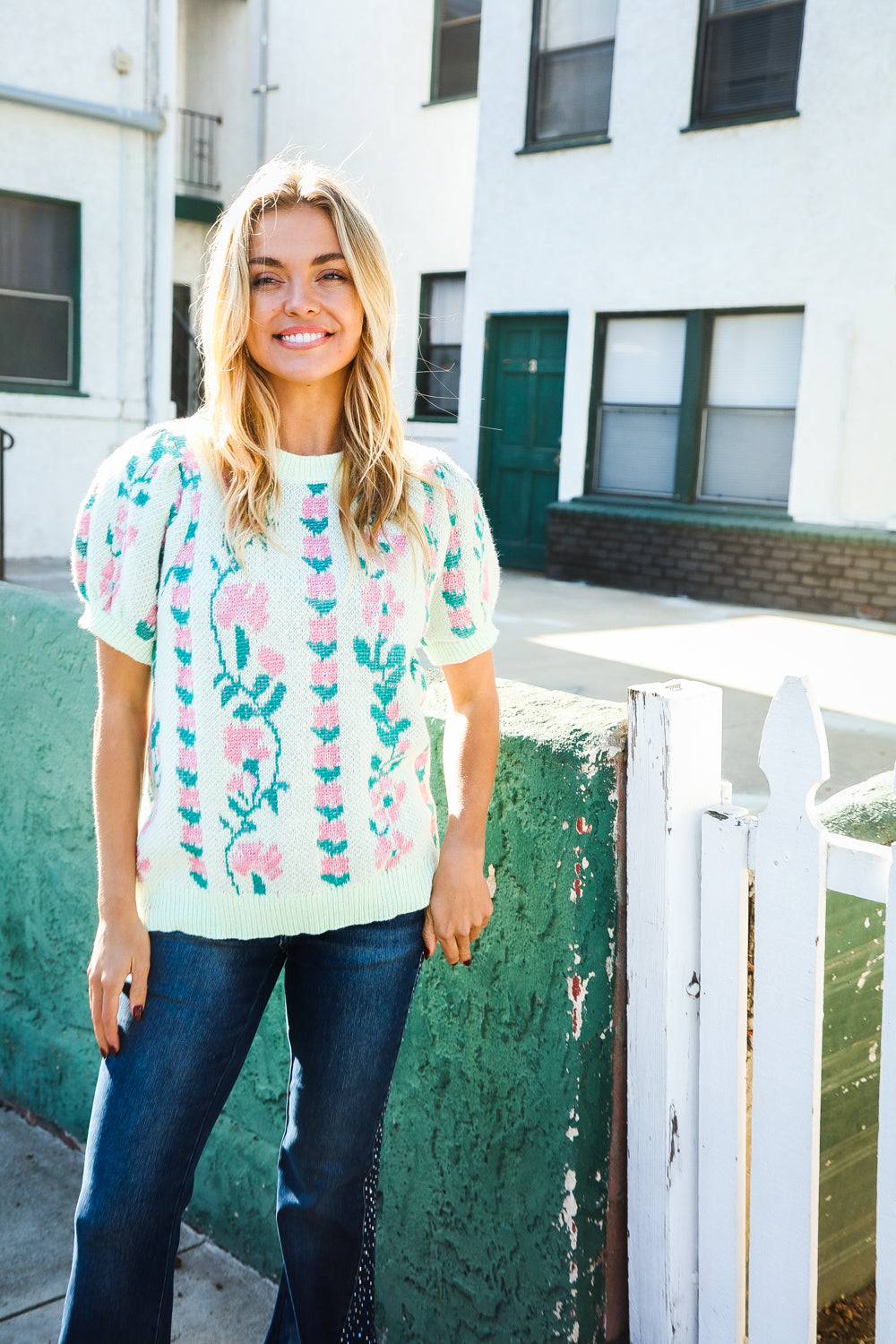 Mint Floral Sweater