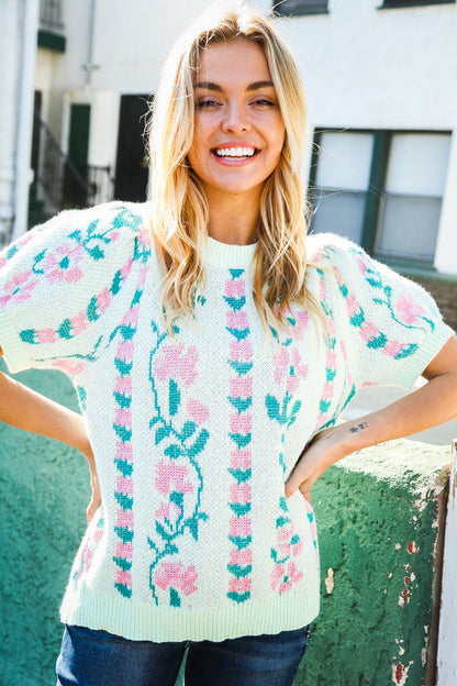 Mint Floral Sweater