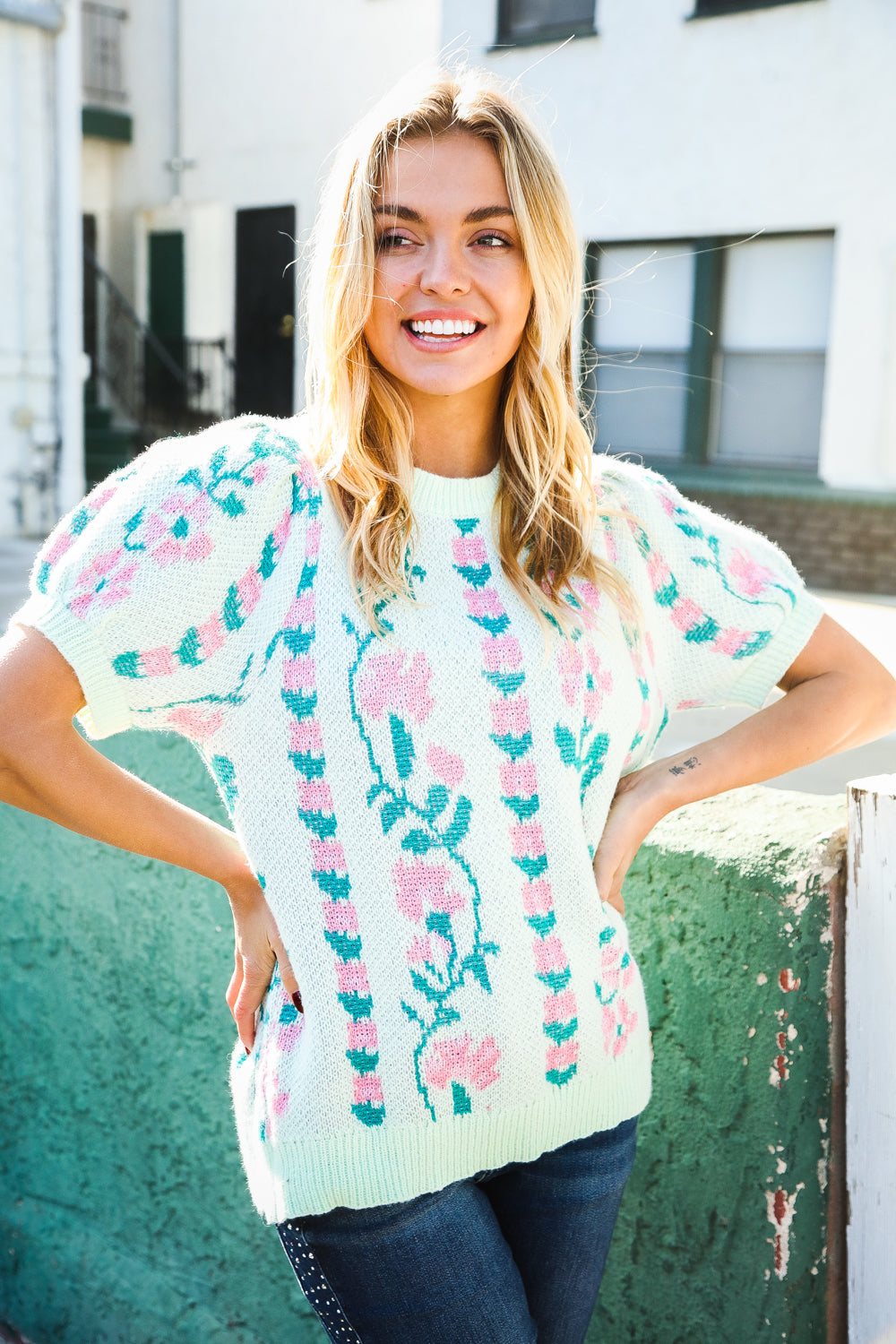Mint Floral Sweater