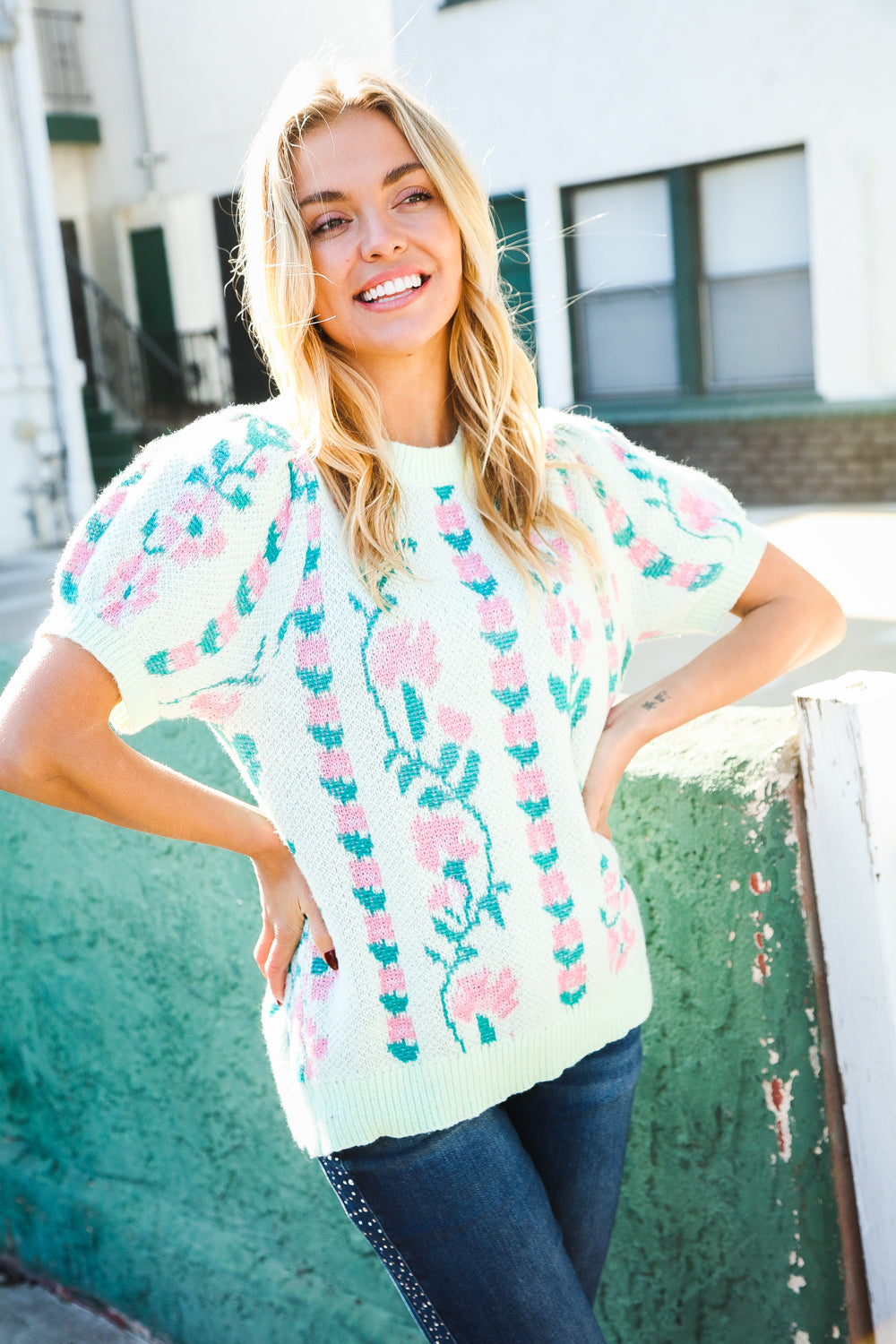 Mint Floral Sweater