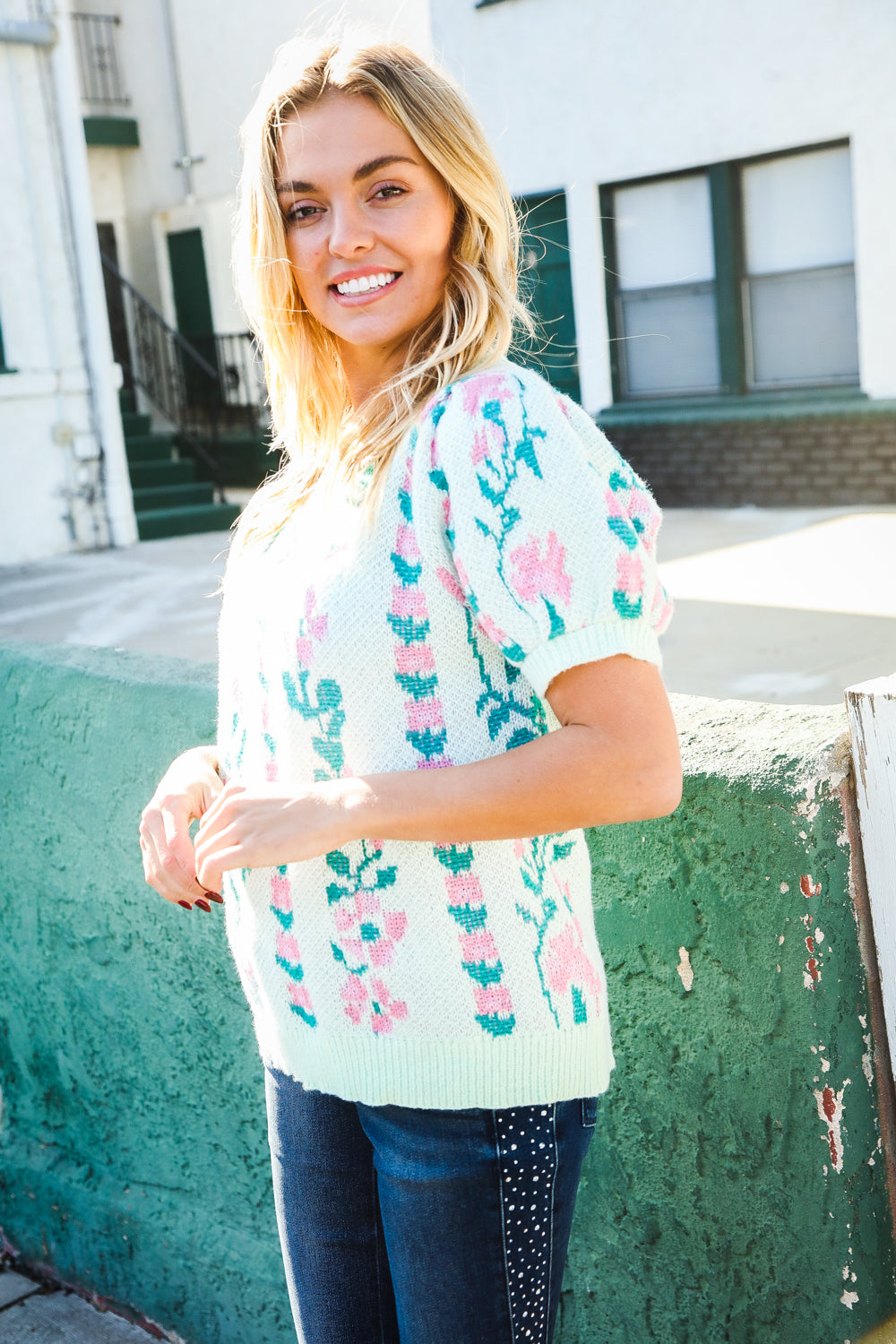 Mint Floral Sweater