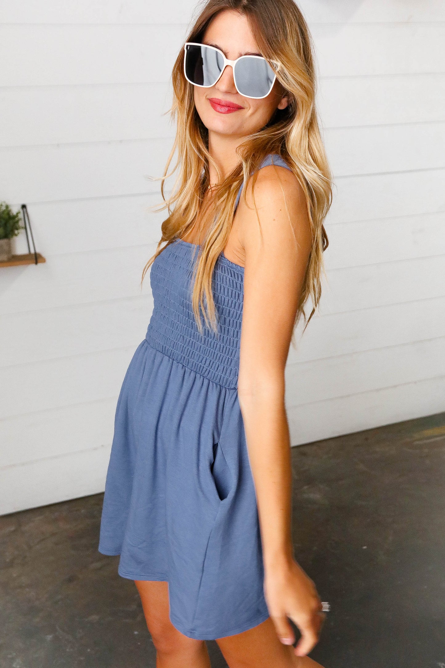 Dusty Blue Terry Romper