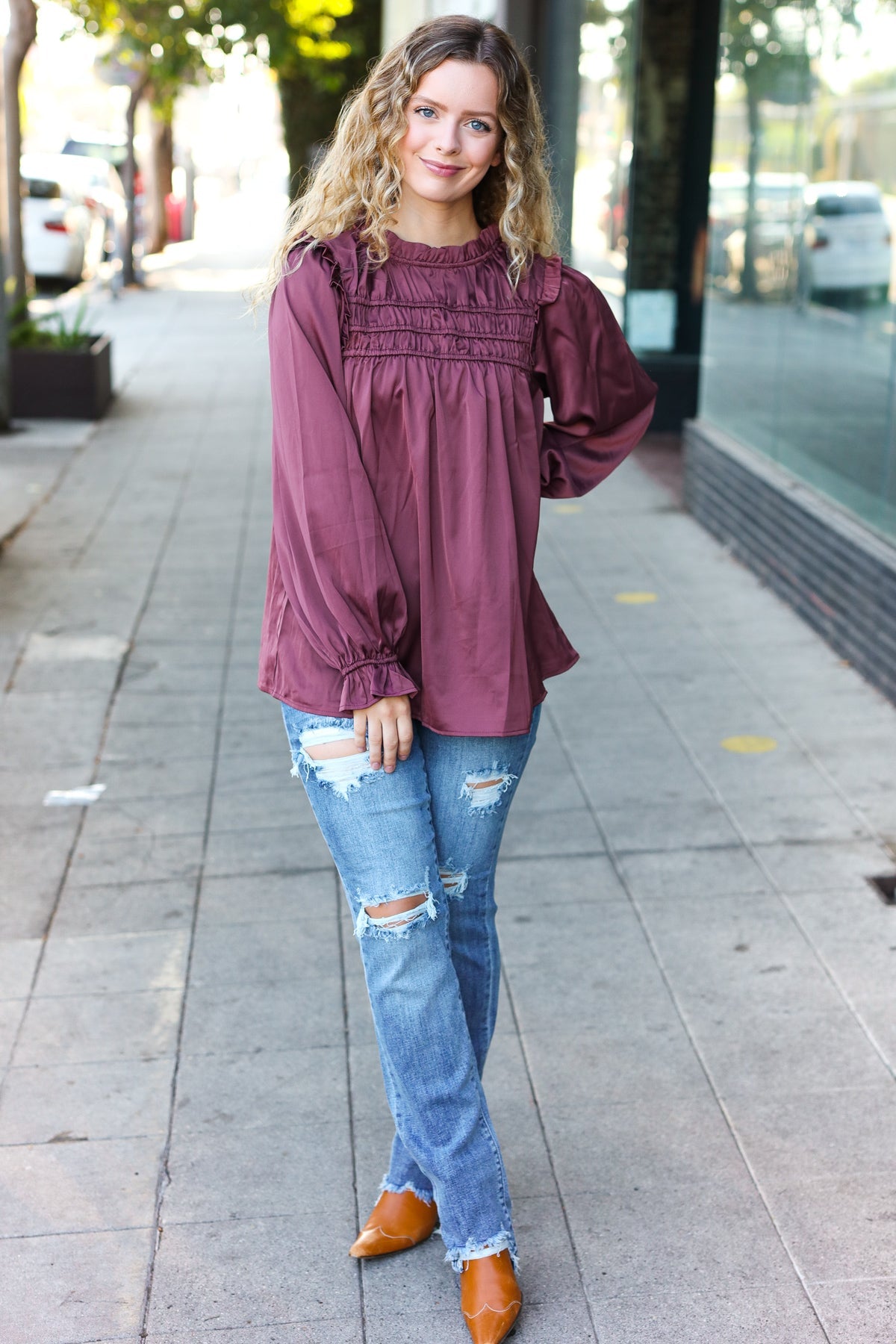 Wine Satin Top