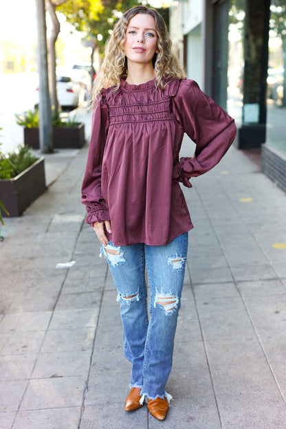 Wine Satin Top