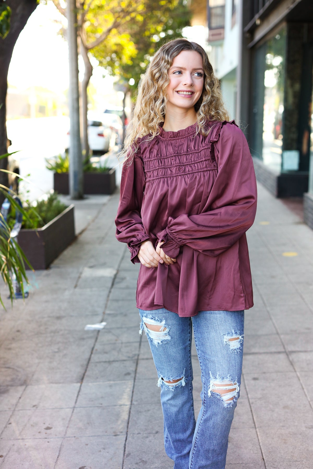 Wine Satin Top