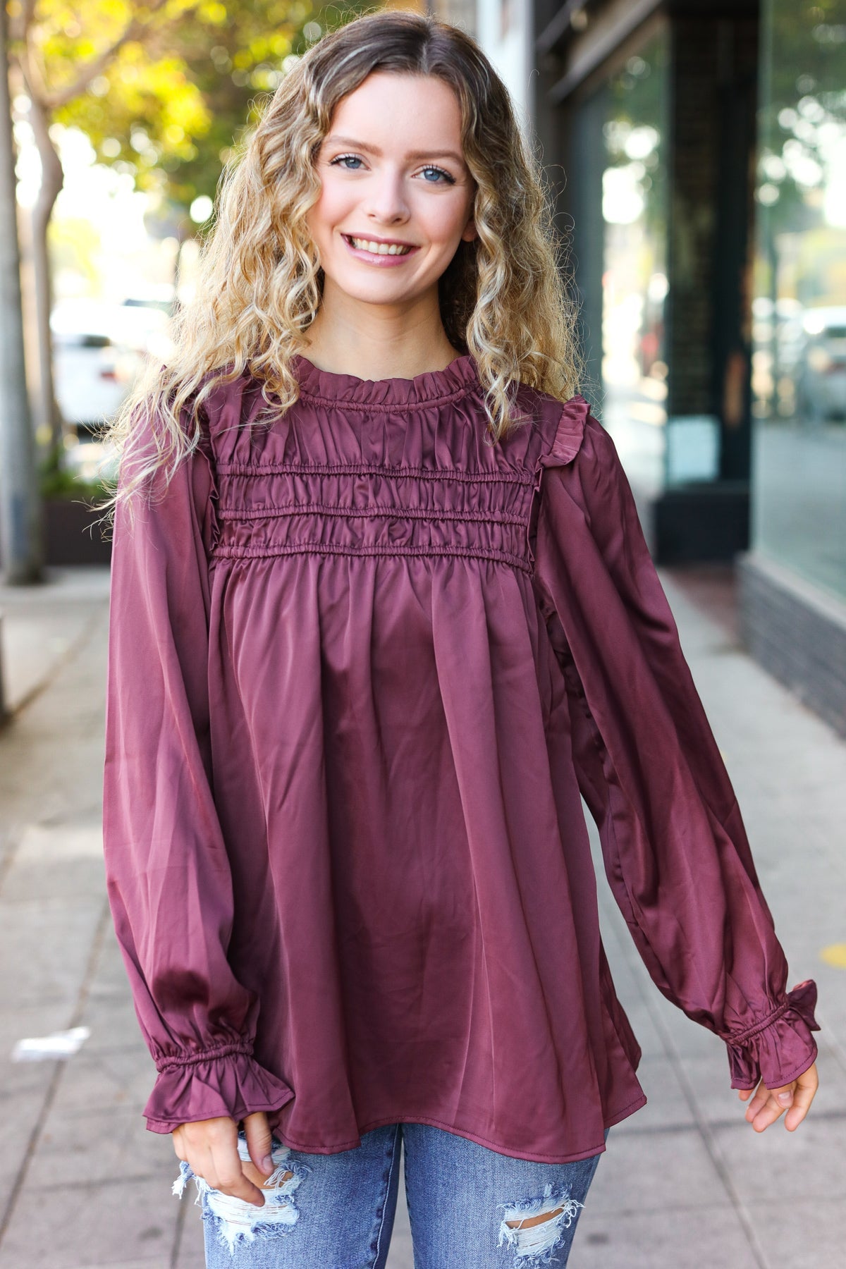 Wine Satin Top